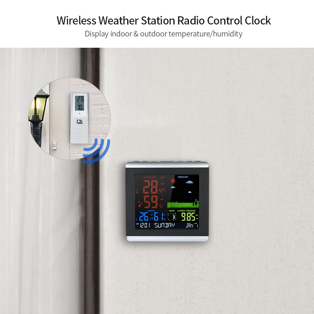 Weather Station Wireless Indoor Outdoor Color LCD Weather Forecast Digital Thermometer Hygrometer Temperature Humidity Meter