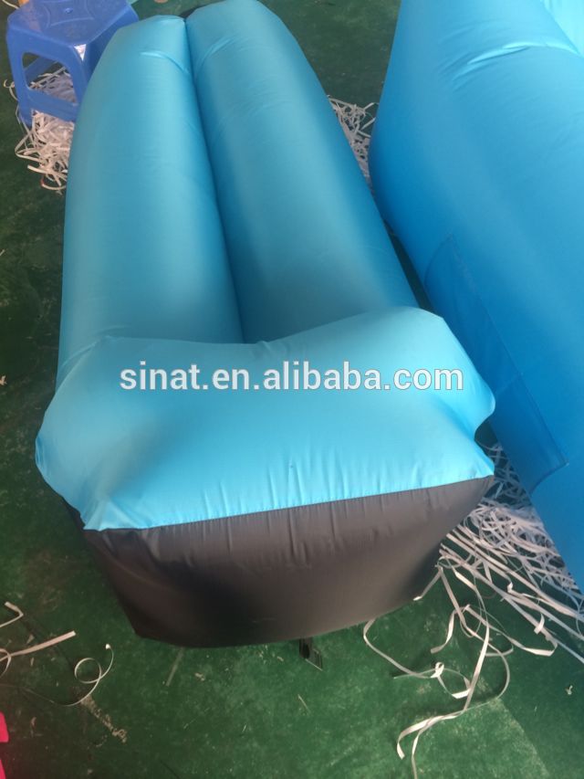 Blue & black Splicing Fast Inflatable Air Bag Sofa plastic folding air lounger with pillow