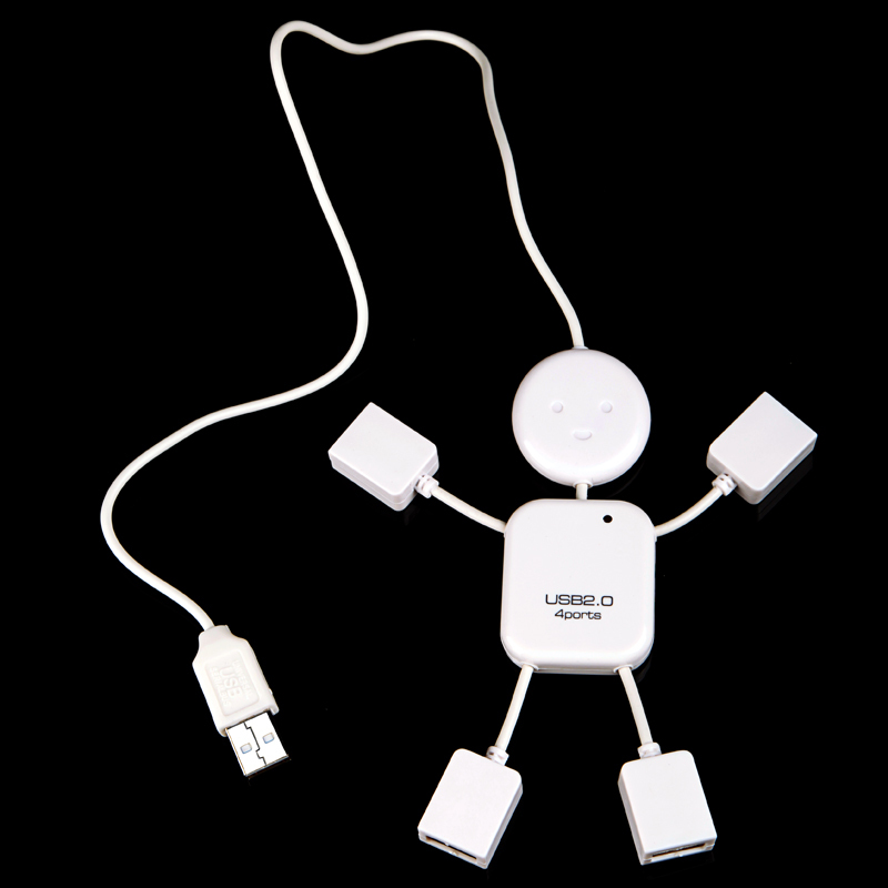 4 Port USB 2.0 High Speed Hub for PC Laptop Doll Man Design White for computer peripherals Free Drop Shipping