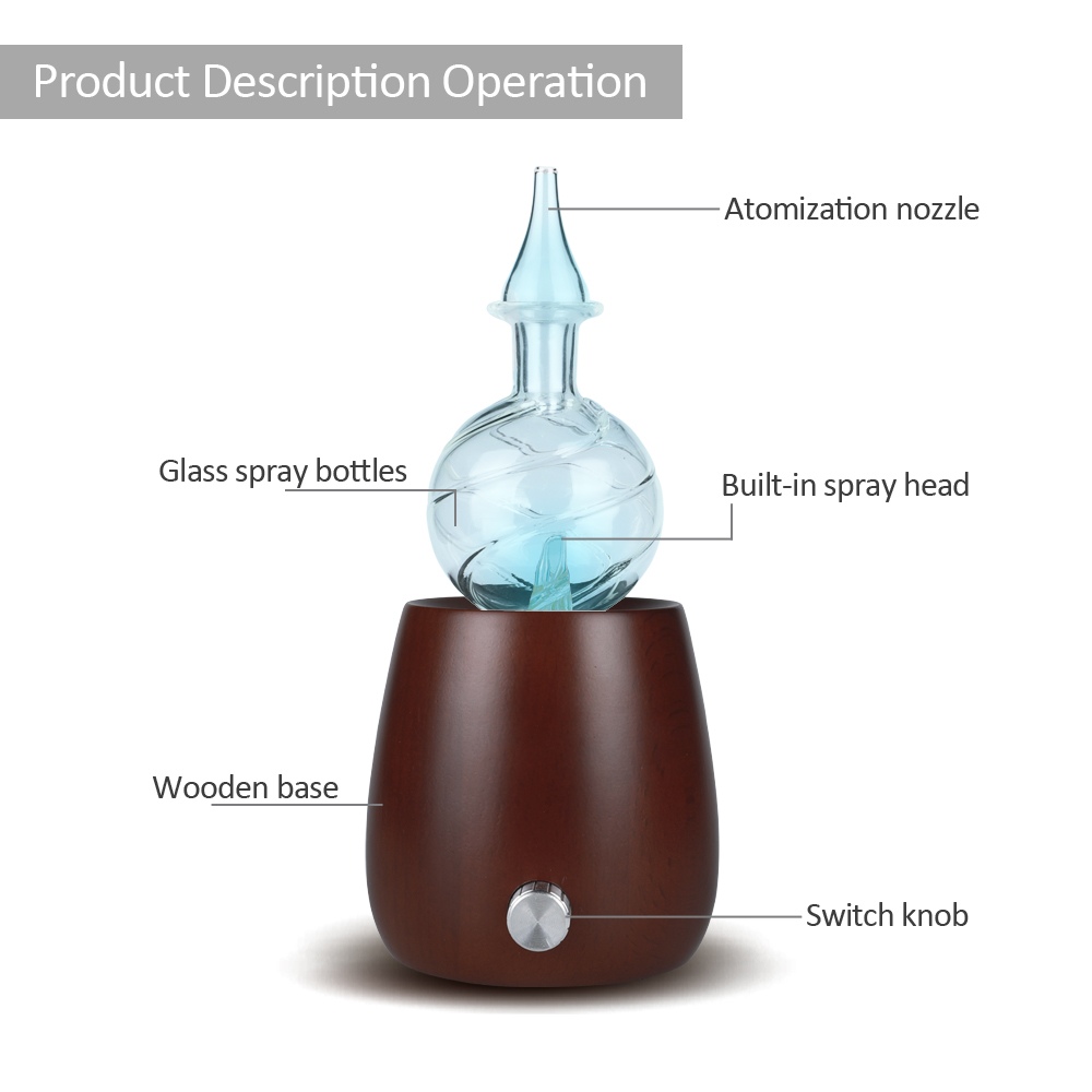 Pro Nebulizing Pure Essential Oils Fragrance Aromatherapy Wood & Glass Diffuser