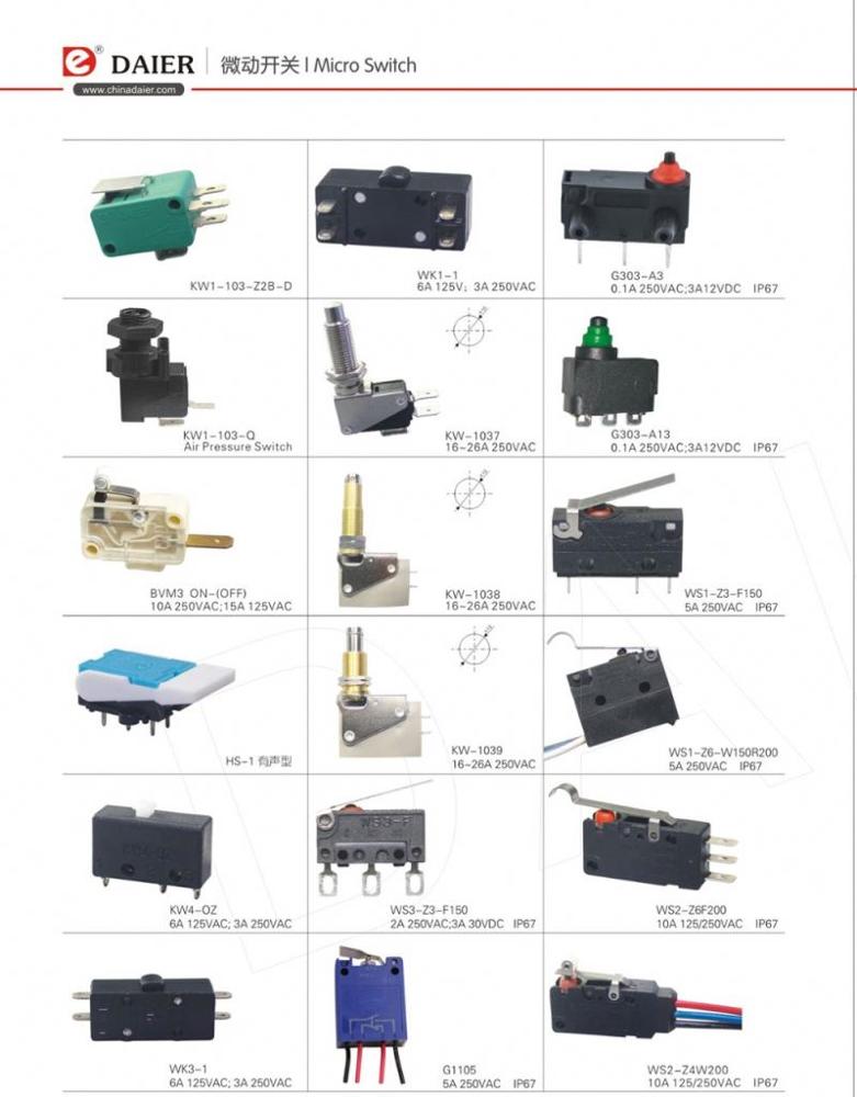 16A 250VAC DPDT Double Micro Switches With Solder Terminal