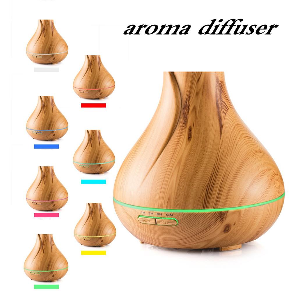 Aromatherapy Essential Oil Diffuser Wood Grain Ultrasonic Cool Mist Diffusers with 7 Color LED Lights Waterless Auto Shut-Off