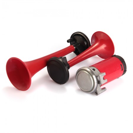 Red Dual Trumpet Air Horn 12 Volt 135dB for Car Truck RV Train Boat Motorcycle