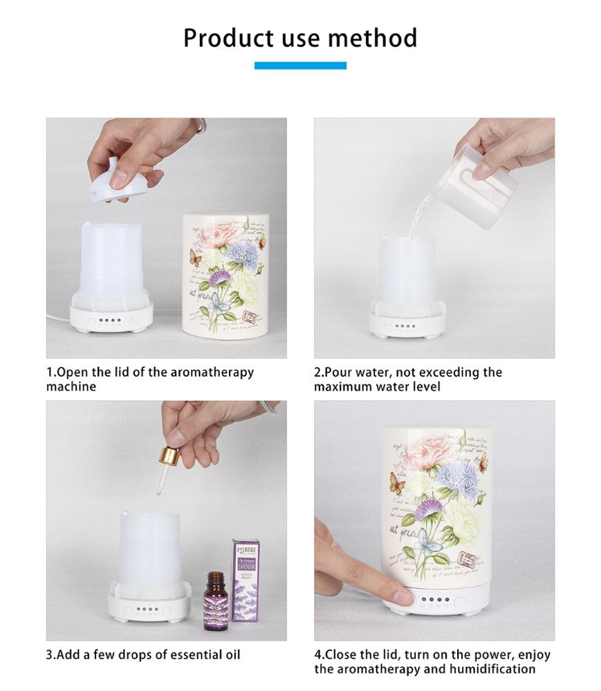 Hildy 100ml Ultrasonic Ceramic Essential Oil Diffuser Air Purifier with Colorful LED light and Timer for Home Office