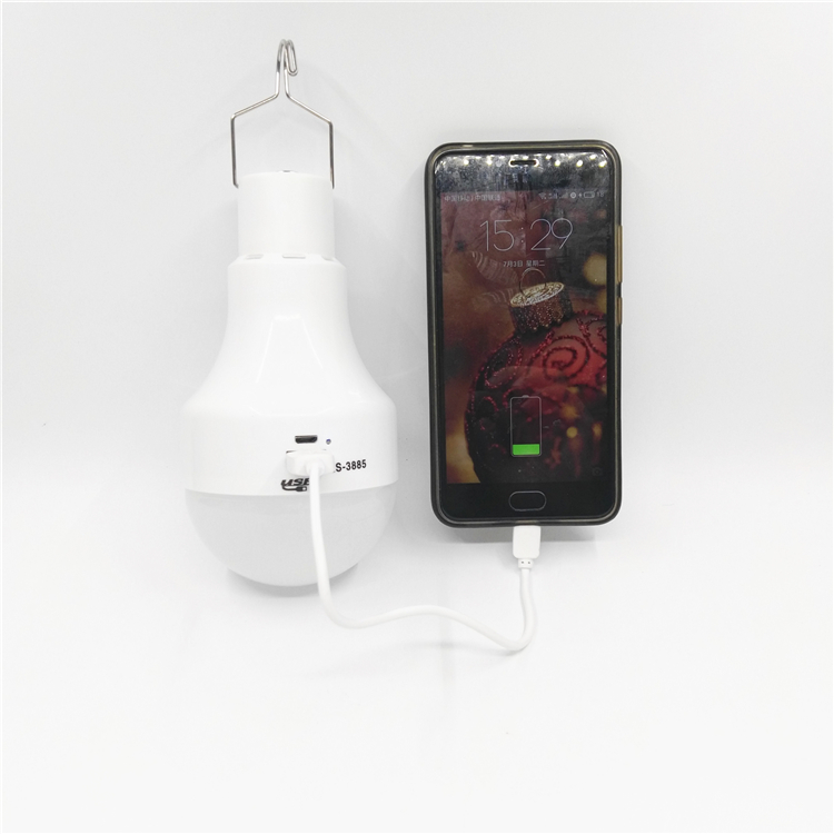 Solar light bulb dimmable with 3000k emergency bulb usb output mobile charger