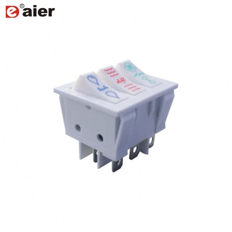 3 Pole White 8 PINS Rocker Switch With 220V Light