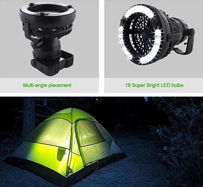 NINGBO 2 in 1 Portable foldable 18 LED Camping Lantern with ceiling fan for Outdoor Hiking Fishing Outages and Emergencies Tent