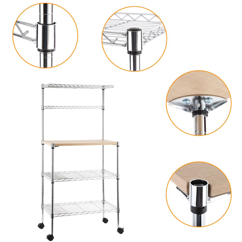 Multi-functional 4 Tiers Storage Rack Shelf Microwave Stand Space-Saving Storage Rack Shelving for Kitchen Washroom Laundry