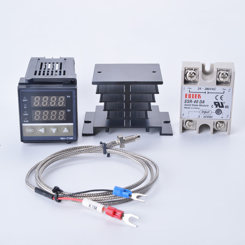 Digital PID Temperature Controller REX-C100 REX C100 thermostat with 40DA SSR Relay, K Thermocouple 1m Probe RKC