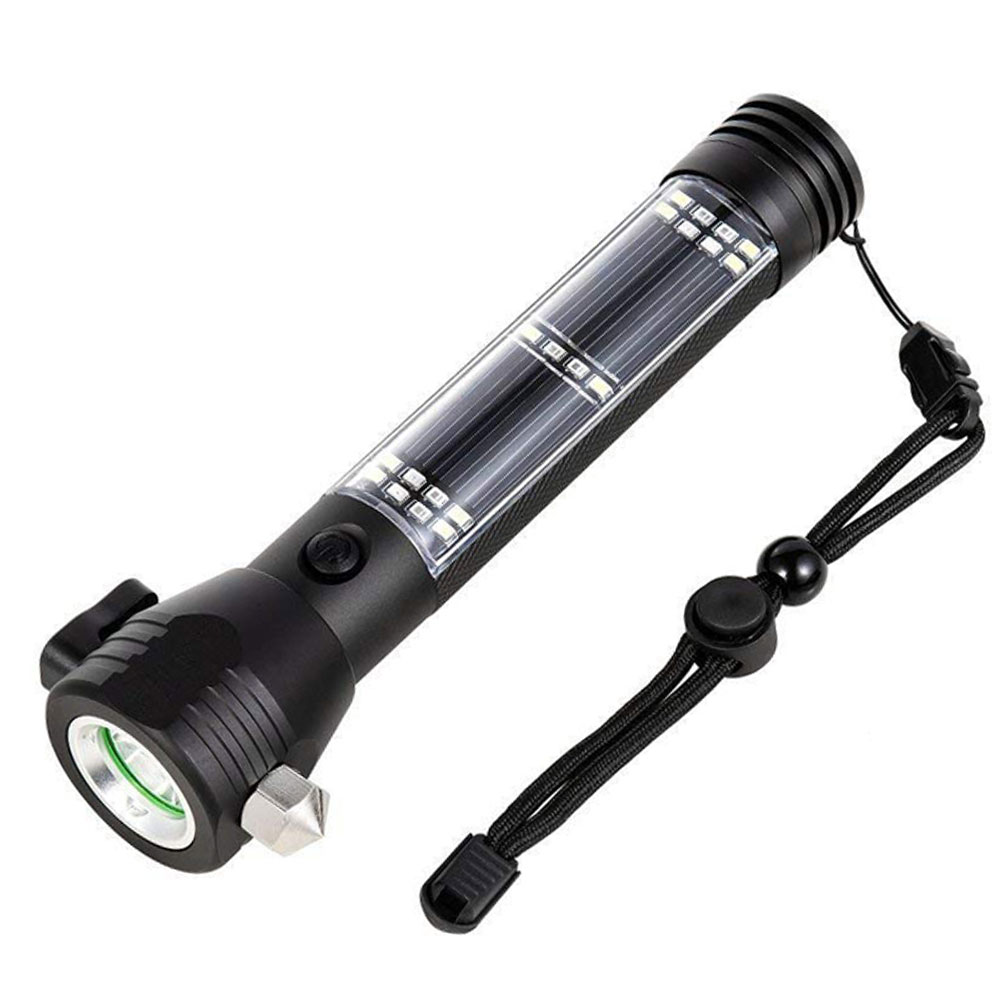 Multi-Functional Rechargeable Aluminum Alloy Safety Hammer Solar Powered LED Flashlight