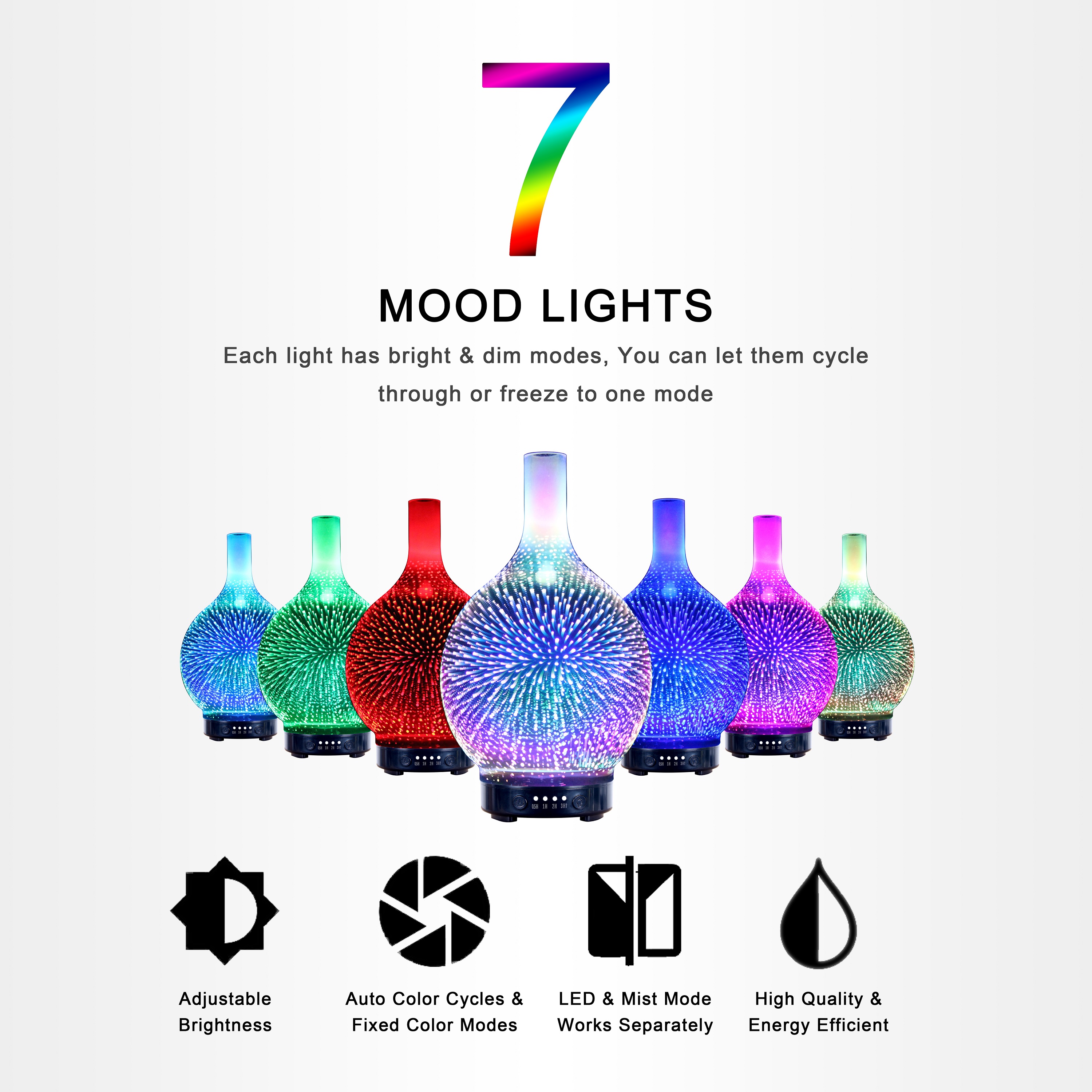 Ultrasonic 3D Effect Star Fire Night Light Glass Aroma diffuser Wood Grain Aromatherapy Lamp 7 Colors Humidifier