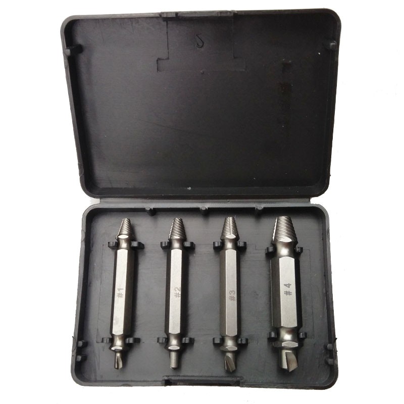 4Pcs1# 2# 3# 4# Screw Extractor Drill Bits Guide Set Broken Damaged Bolt Remover Double Ended Damaged Screw Extractor P10