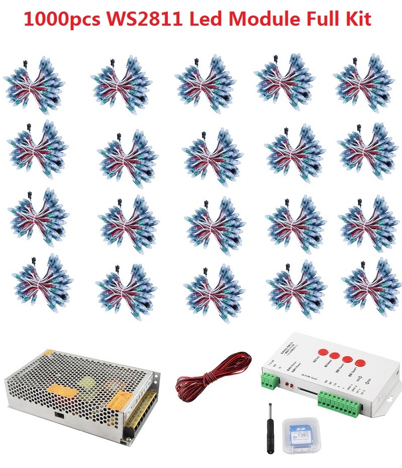 1000pcs 12mm WS2811 IC Full Color Pixel LED Module Light DC 5V input IP68 waterproof RGB color Digital LED Pixel Light Full Kit