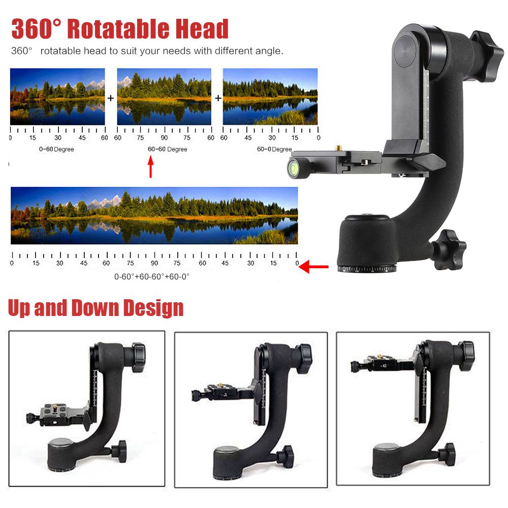Heavy Duty Metal Gimbal Tripod Head for DSLR Camera Telephoto Lens with Standard Quick Release Plate (Max.Load to 20kg / 44Lbs)