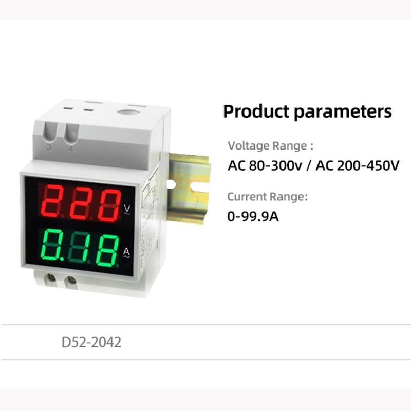 DIN rail Multi-function Meter D52-2042 D52-2047 Digital Voltage Current Power Factor Energy Meter AC80-300V 100A voltmeter