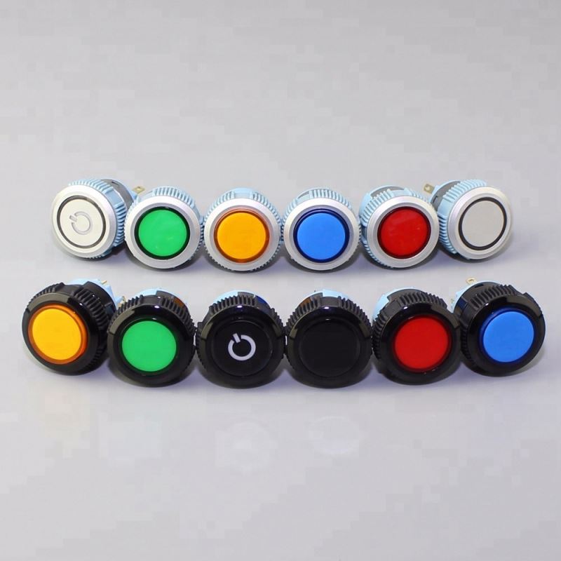22mm Flat Button Lens Illuminated SPDT 5Pin IP67 Silver Color Momentary Or Latching Plastic Electrical Push Buttons