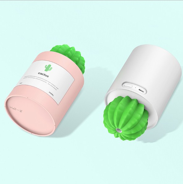 280ml USB Cactus Humidifier with Warm Color LED Light, Mini Portable Personal Aroma Diffuser for Iphone X