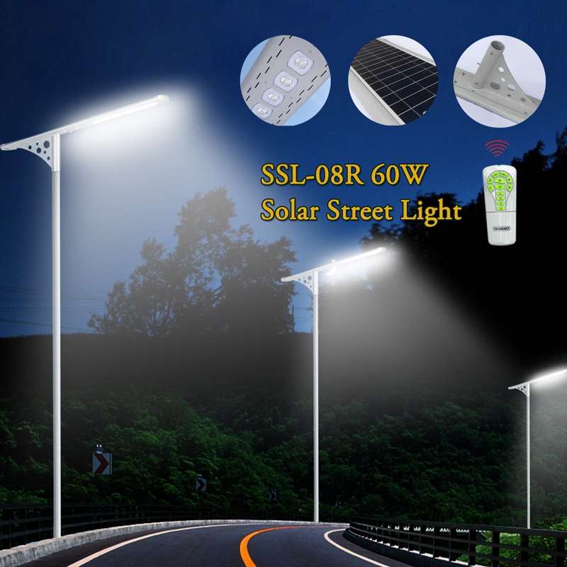 high quality 60W solar street light with pole PIR remote control IP65 China Factory