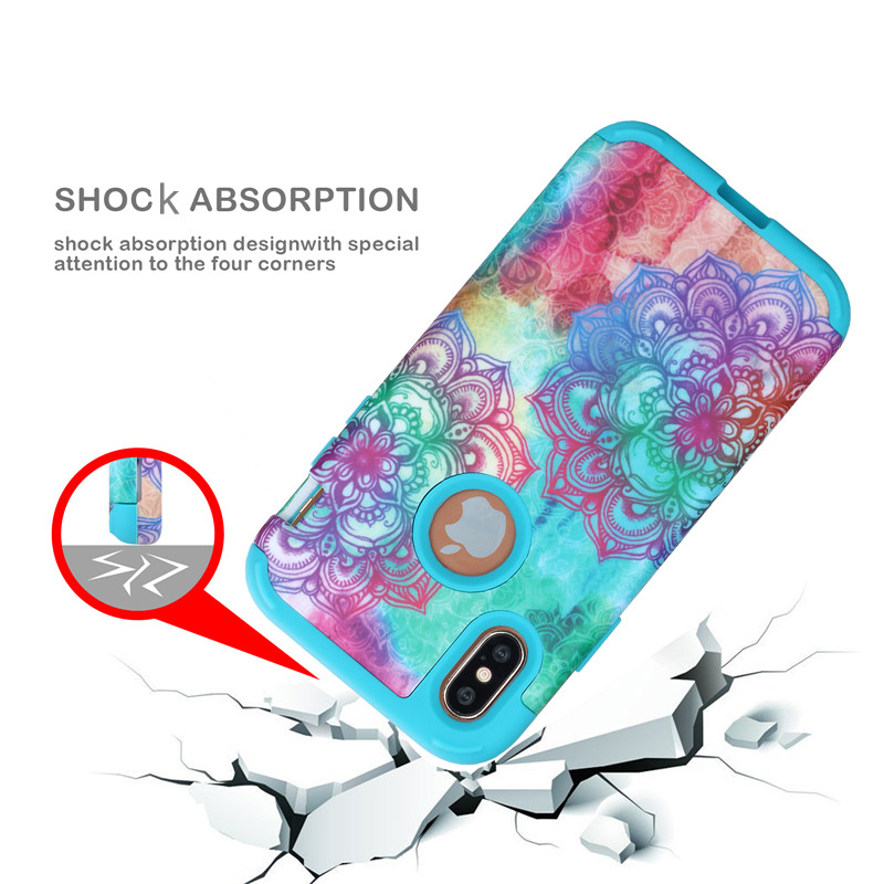 Multi Color Double Layer Armor Mandala Phone Case for iPhone l0 for iPhone X Case Mandala