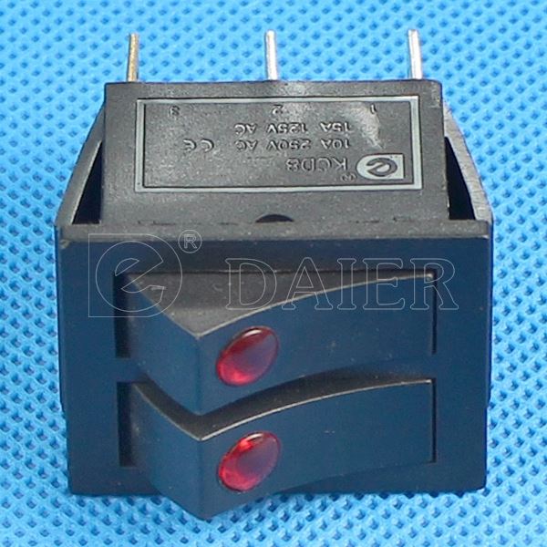 DPST ON OFF 6PIN KCD2 Red Rocker Switch Black SPST LED