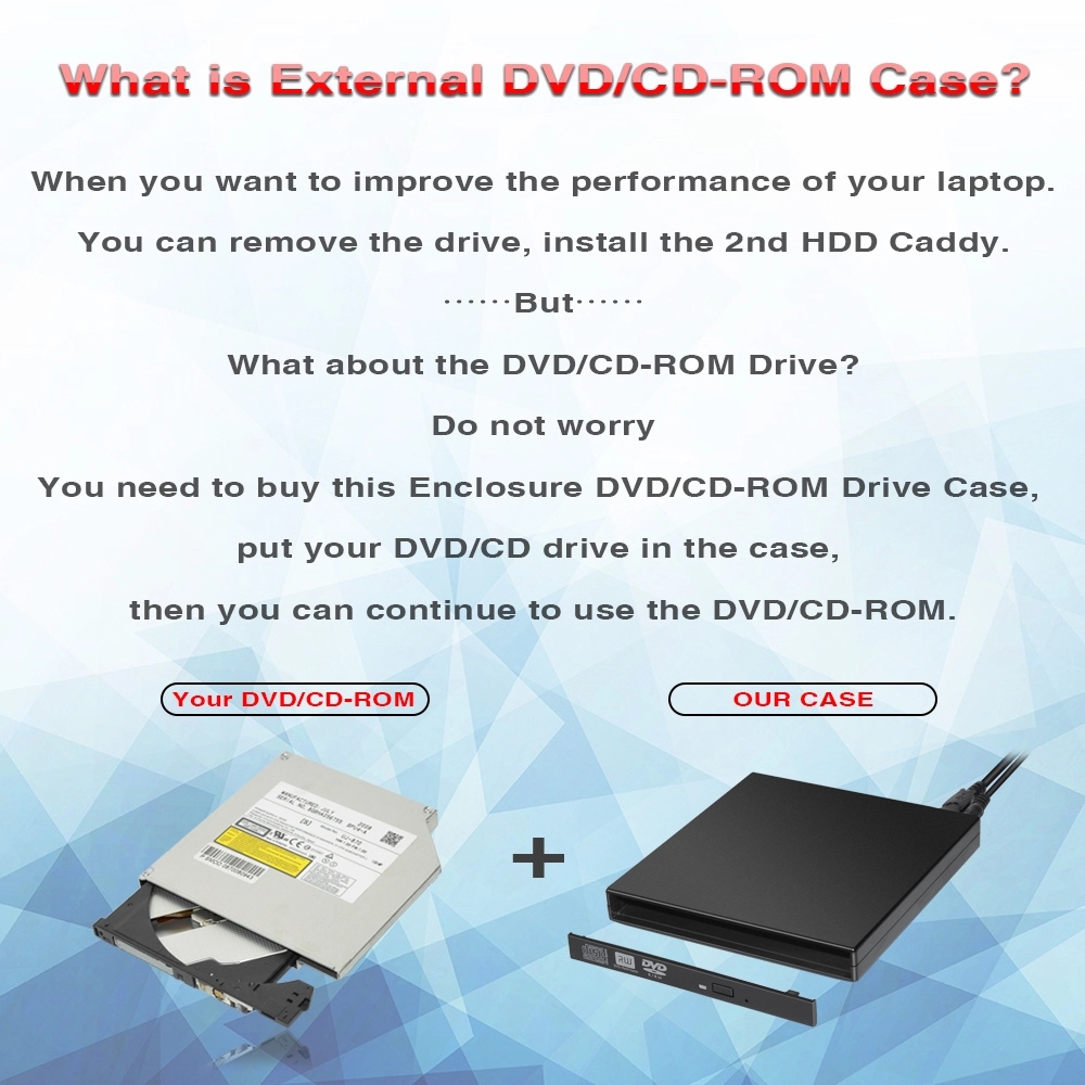 USB 2.0 12.7mm sata Portable Optical Drive Case Kit External Mobile Enclosure DVD/CD-ROM Case For Laptop