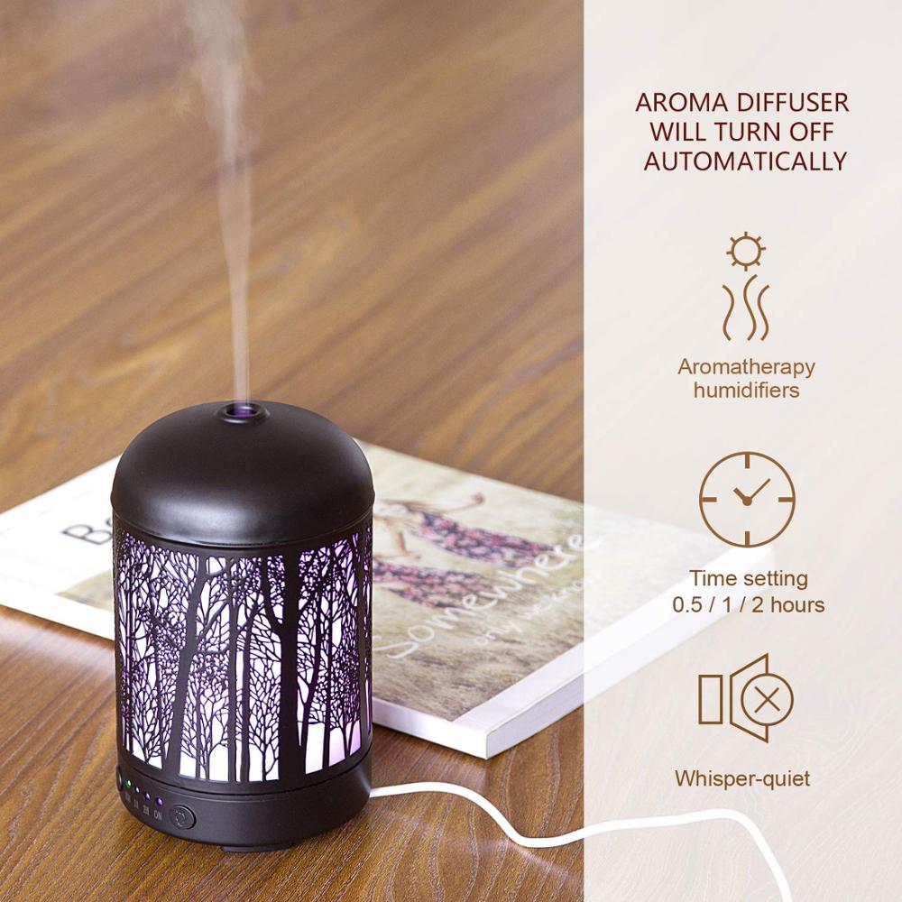 Black Iron Hollow-out Metal Cool Mist Humidifiers,Tree Forest Oil Ultrasonic Diffuser for 100ml capacity