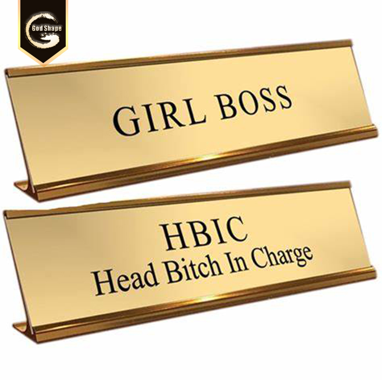Stainless steel wood grain effect frosted acrylic silk-screen nameplate desk holder office sign