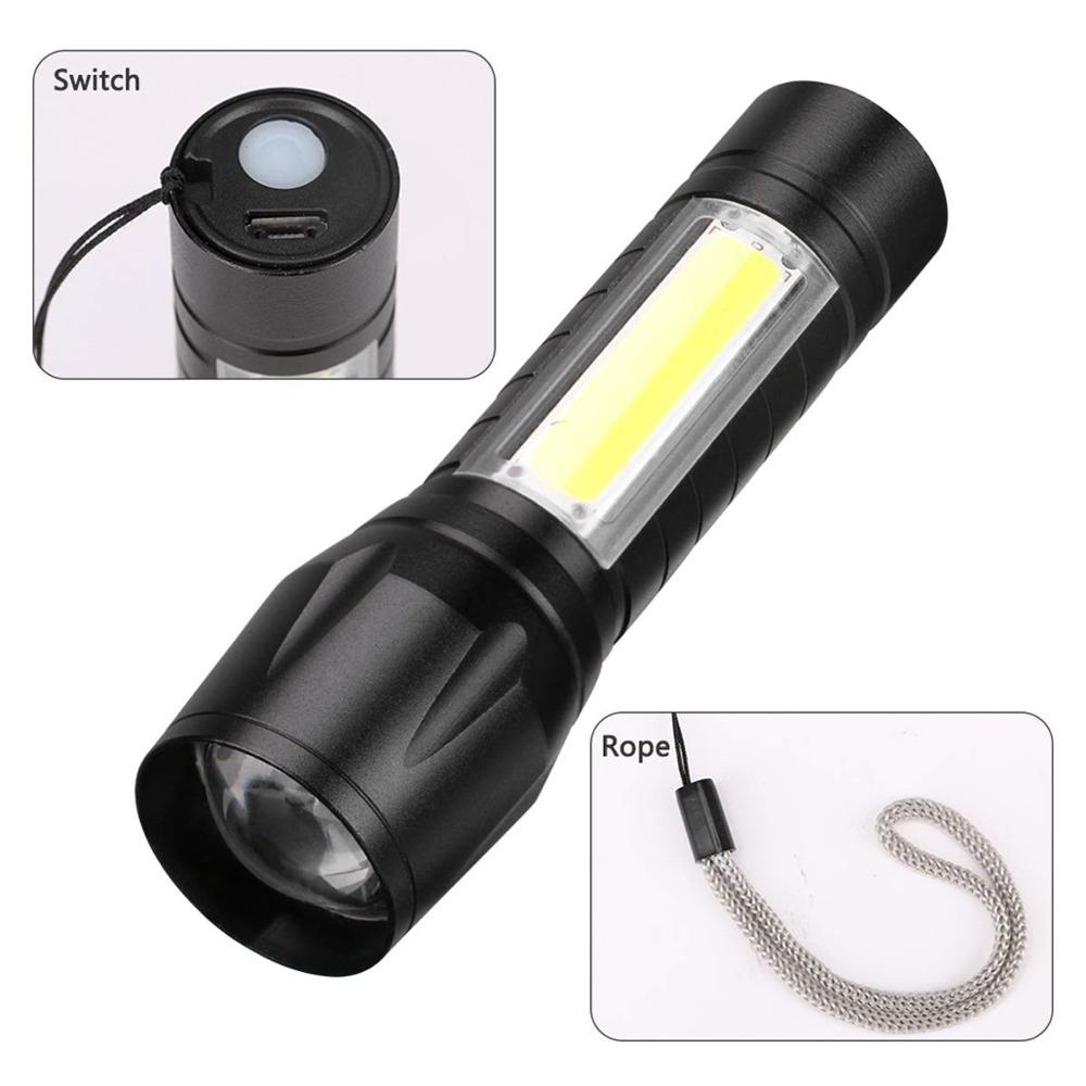 Micro USB Zoom Rechargeable COB LED Flashlight Portable EDC Mini USB Flashlight