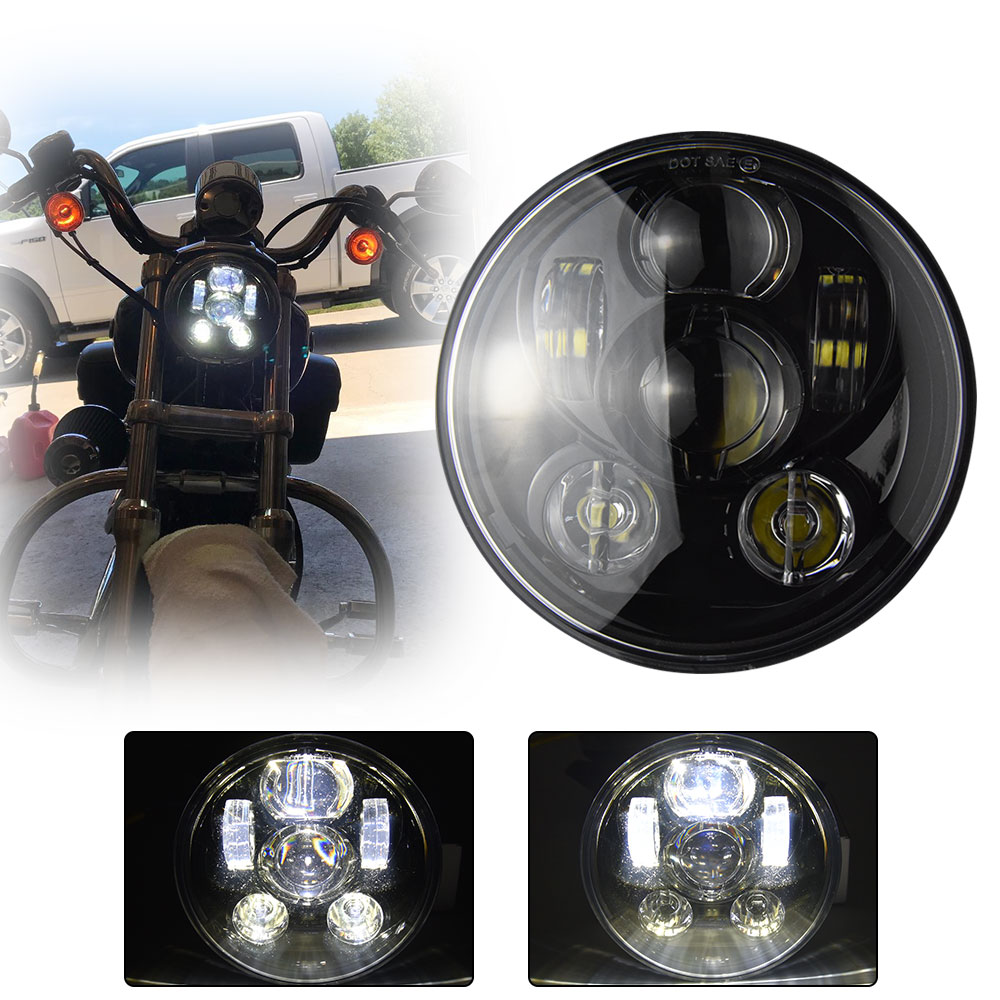black or chrome color lights  harley led motorcycle, high low beam 5.75 inch led headlight with led angel eyes