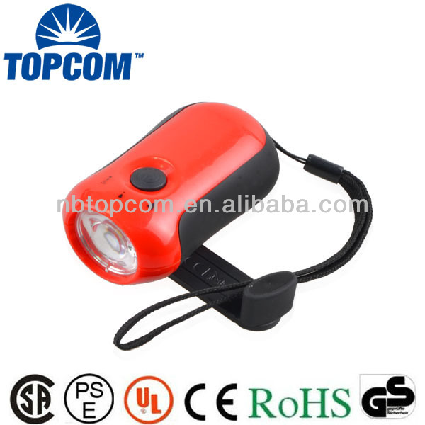 High quality and high power 3 modes hand crank generator flashlight