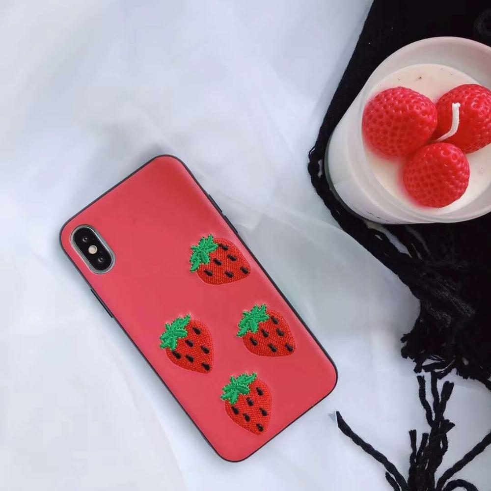 Strawberry Embroidered Phone Case with Summer Cherry Pattern for iPhone XS Max XR , for iPhone XS Embroidery Case Fruit