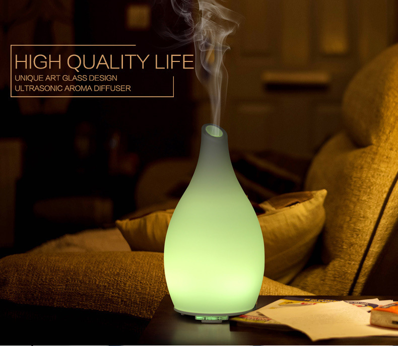 Artistic Flower Glass Vase Design Perfume Scent Essential Oil Bottle Diffuser with Colorful Led Night Light