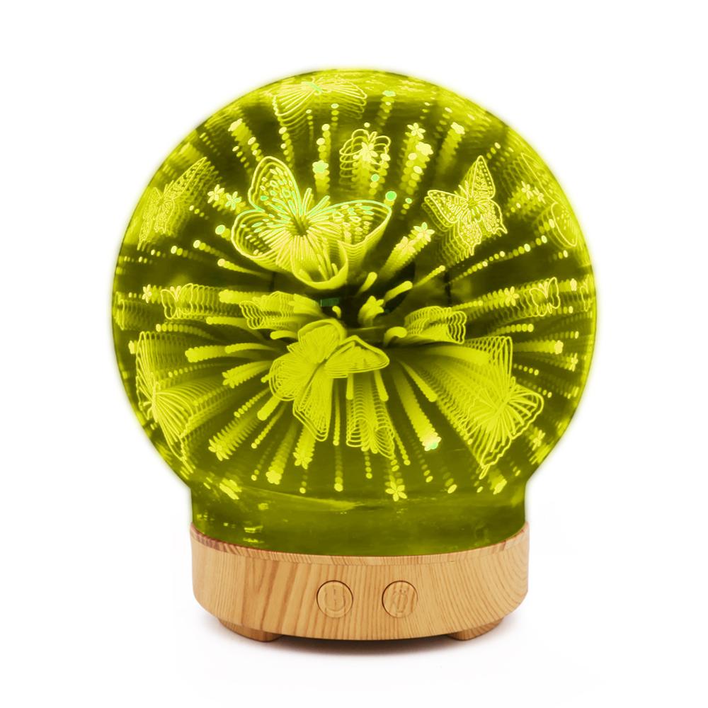 100ml Ultrasonic essential oil diffuser cool mist humidifier with butterfly pattern 3D visual effect ultra birthday gift