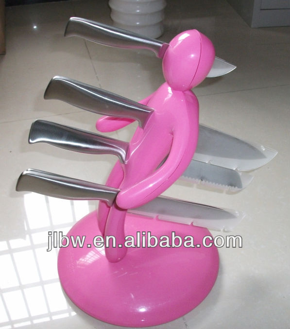 5 Pcs Steel Knives Set with Pink ABS Stand