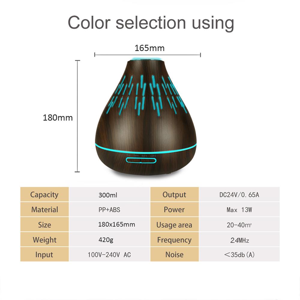 300ml Dark Wood Grain Essential Oil Diffuser for Home, Best Wedding Gift for Bride, Air Humidifier for Office