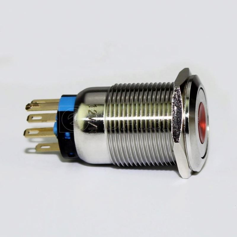 19mm Metal Waterproof Push Button Switch Sliver Housing With Lamp