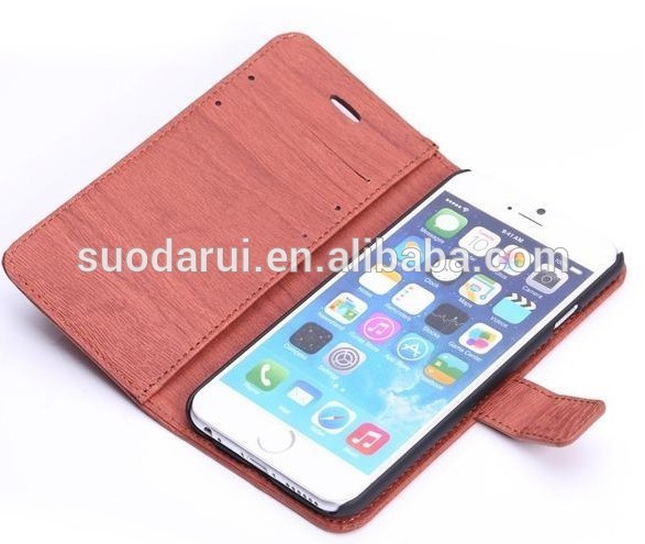 Wooden Pattern Leather Book Cover Wallet Case for iPhone 6 Plus 5.5