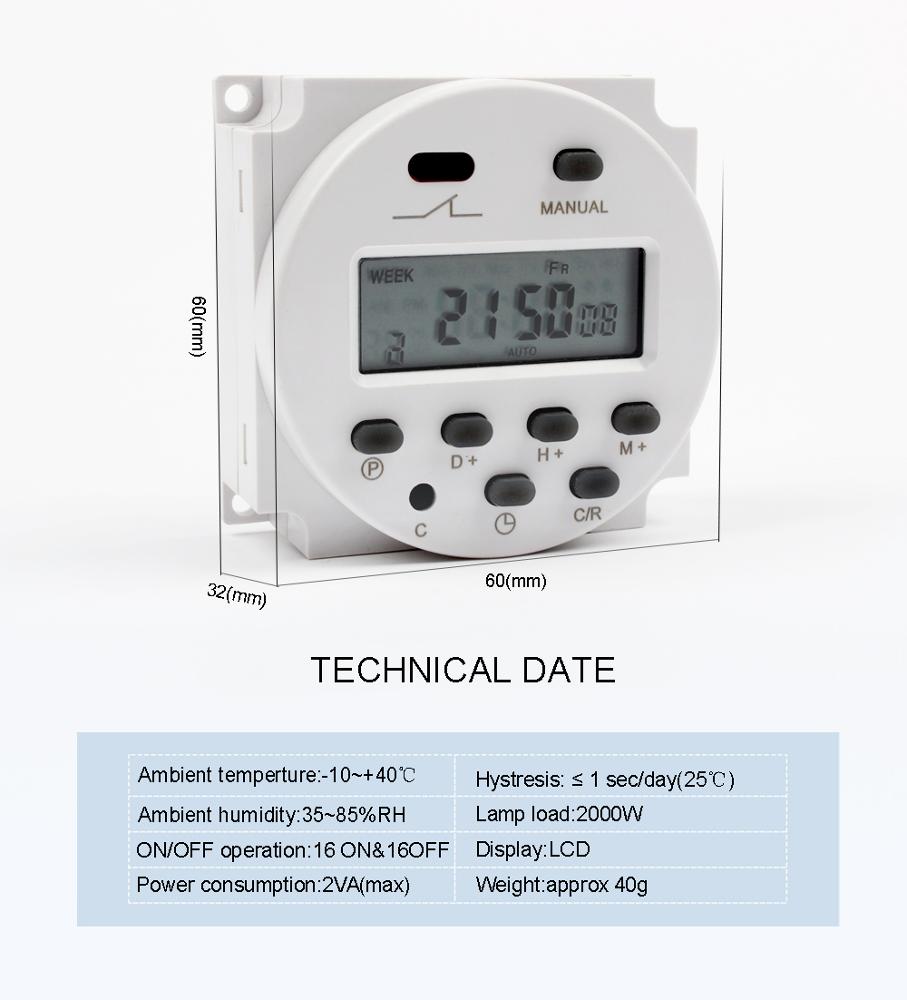 CN101A Digital LCD Power Timer weekly 7days Programmable Time Switch mini clock light timer,  12V dc 24 volt timer switch