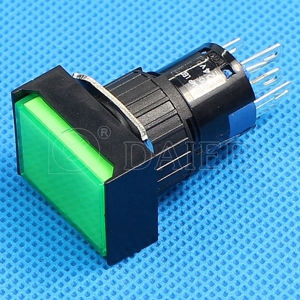 Momentary ON (ON) Illuminated Rectangular 16MM 110V Pushbutton Switch