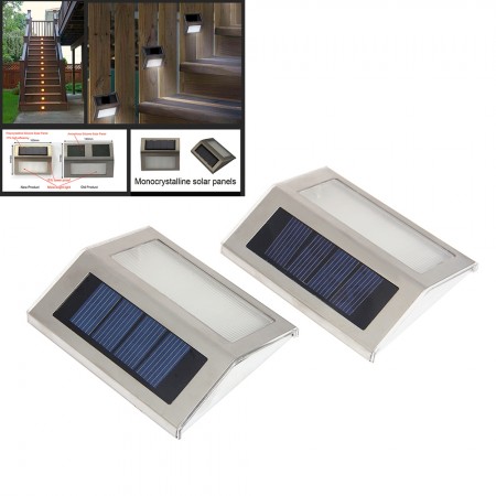 2 PCS Solar Powered LED Outdoor Garden Step Wall Gutter Path Stair Light