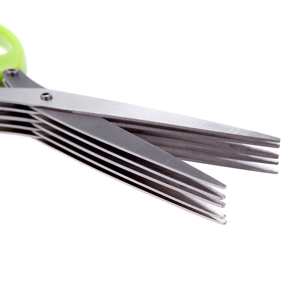 Multi-functional Stainless Steel Kitchen Knives 5 Layers Scissors Sushi Shredded Scallion Cut Herb Spices Scissors