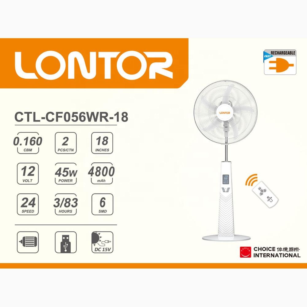 LONTOR Rechargeacle AC/DC Standging Fan      CF056WR-18