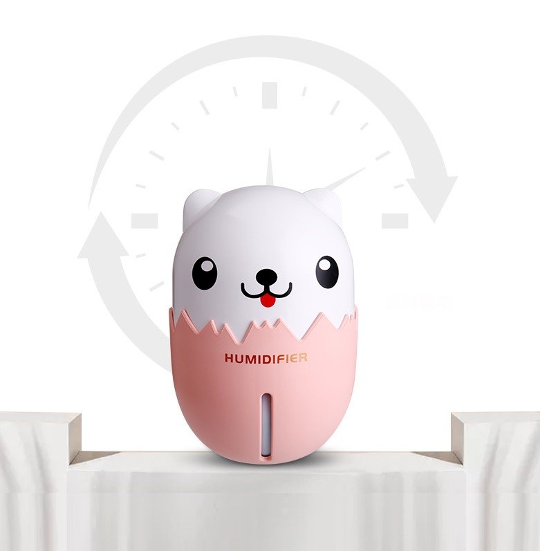 Car Home Wireless Battery Charge Aroma Humidifier,350ml Smile Dog Humidifier with Fan and Light