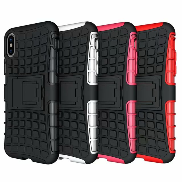 shockproof TPU+PC 2in1 tire pattern bracket cover phone case For iphone 6 7 8 X Plus
