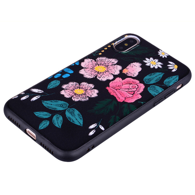 Pretty 3D Relief Embroidery Flower Soft Silicone Mobile Phone Shell for iPhone X for iPhone 8 Plus Case