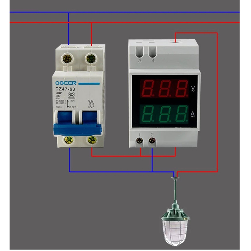 Digital Meter AC 80-300V 0-100.0A Din Rail LED Voltage Current Meter Voltmeter Ammeter D52-2047