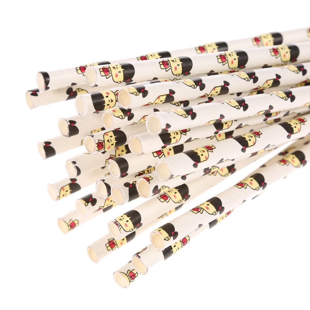 100pcs/set Drinking Paper Straws Kids Pattern Food Grade Paper Straws for Birthday Wedding Baby Shower Celebration and Party