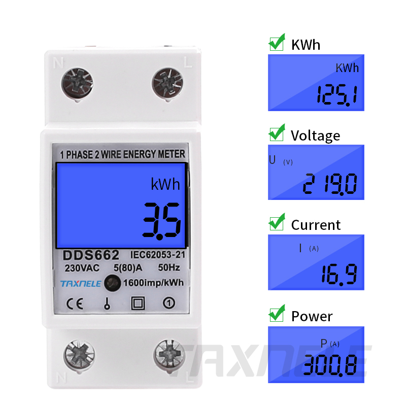 Electric Din Rail Single Phase Two Wire LCD Digital Display Wattmeter Power Consumption Electronic Energy KWh Meter AC230V 50Hz