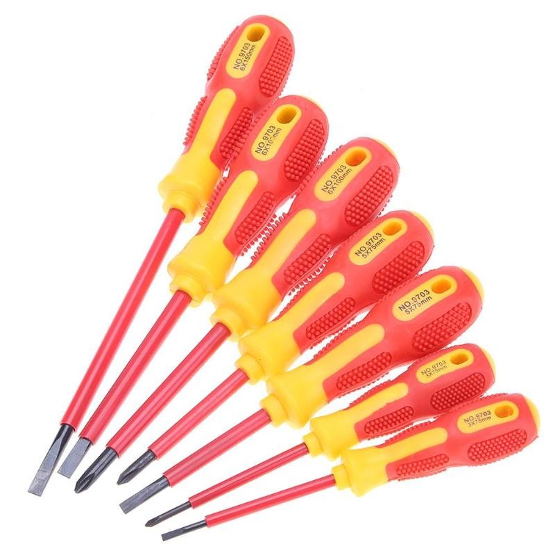 Insulated 7pcs Screwdriver Set Withstand Voltage 1000V Precision Magnetic Phillips Slotted For Electrician Hand Tools with Bag