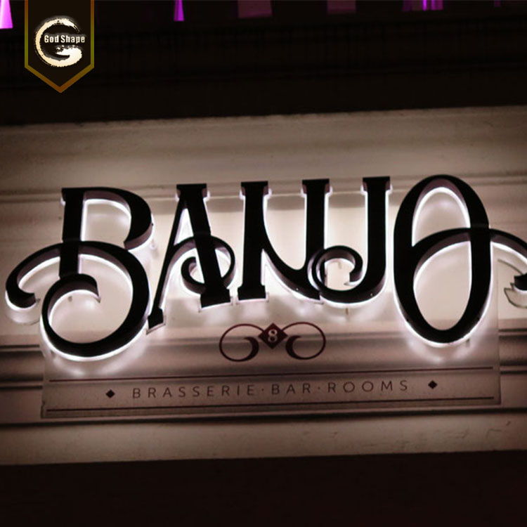 Reverse channel letter led signs stainless steel led backlit logo hotel signage